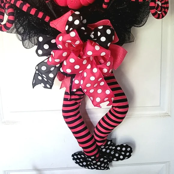 XL Halloween Pumpkin Witch Wreath Deco Mesh Bow - Picture 9 of 12